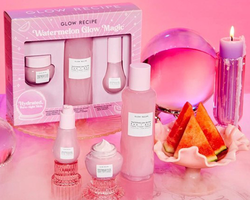 Glow Recipe skincare set features a glow inducing skincare trio